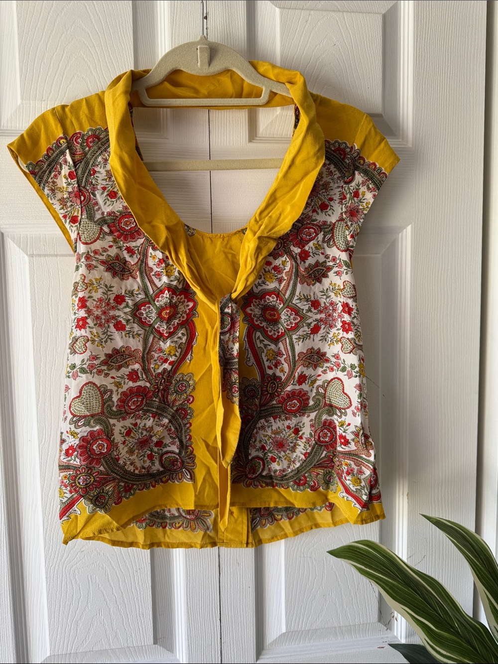 Maeve Yellow Floral Paisley Cap-Sleeve Blouse